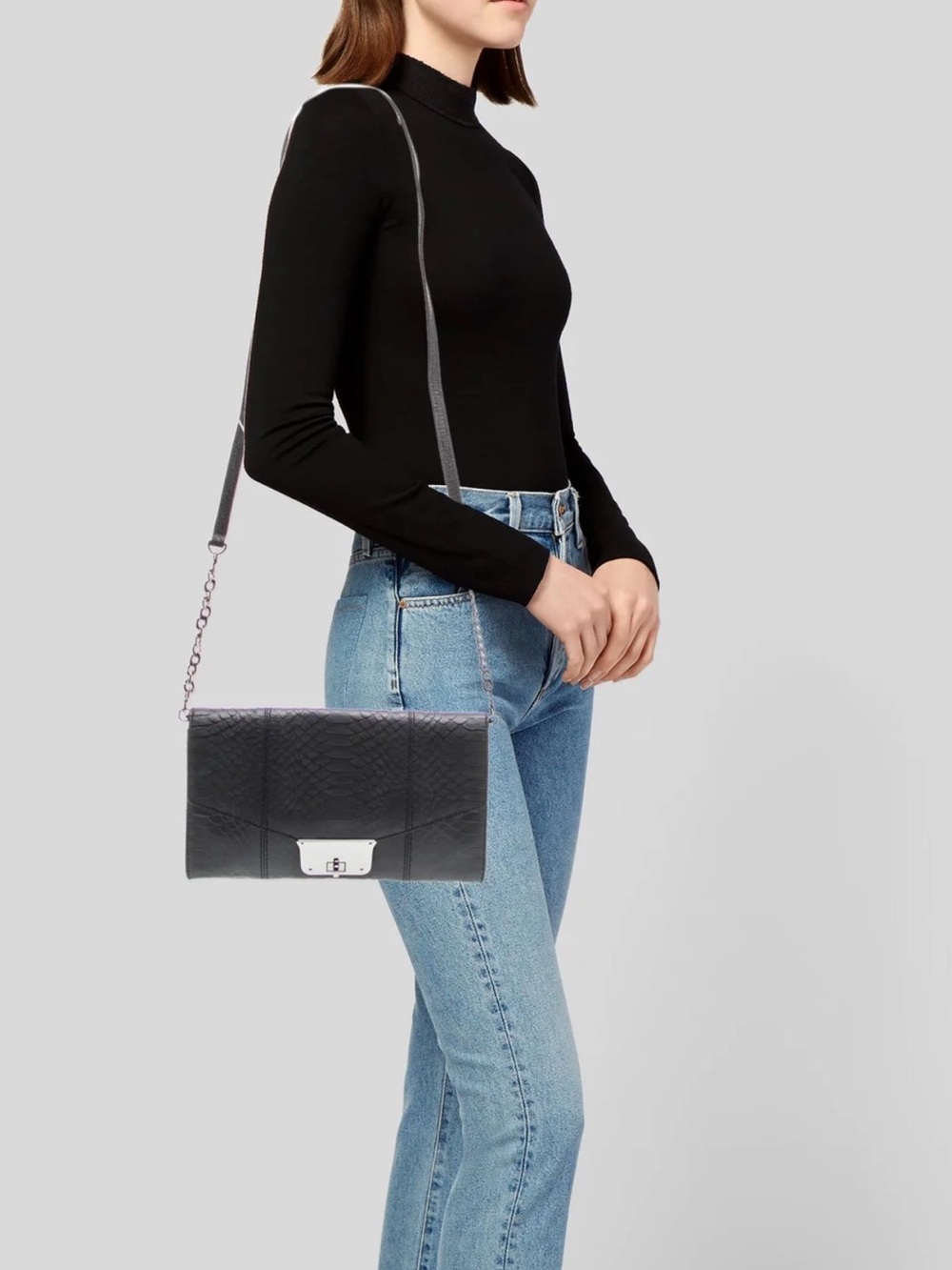 MILLY Charcoal Gray Snake-Embossed
Leather Envelope Clutch with Silver *NWOT